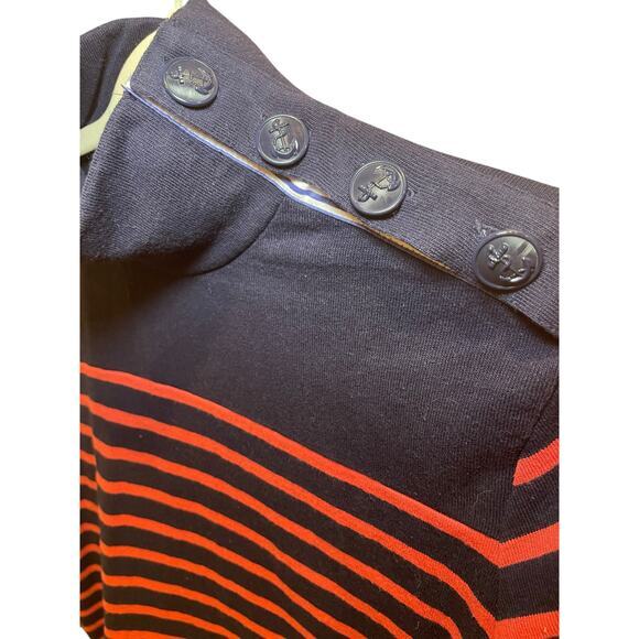 J.Crew Women Small Nautical Striped Button Shoulder Turtleneck Top Navy Pink - Picture 6 of 14
